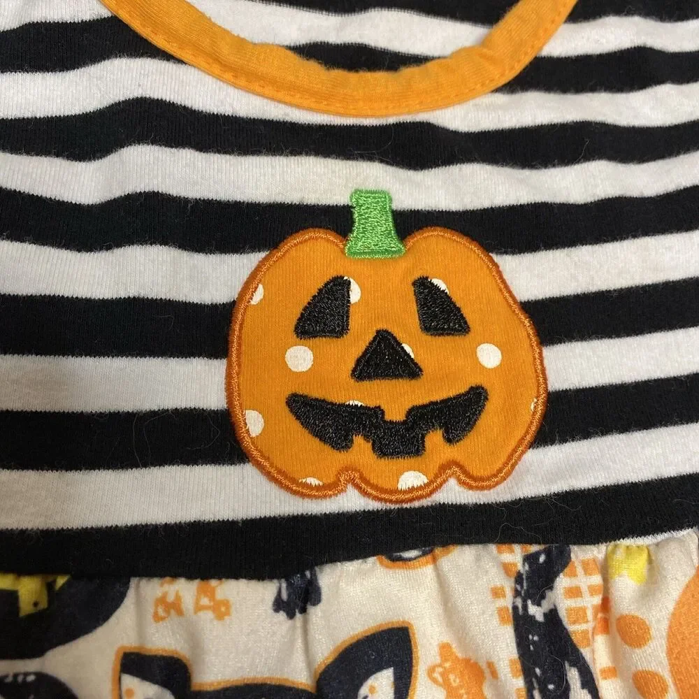 Toddler Girl's Halloween Jack-o-Lantern Striped Dress Size Medium Pumpkin Spooky